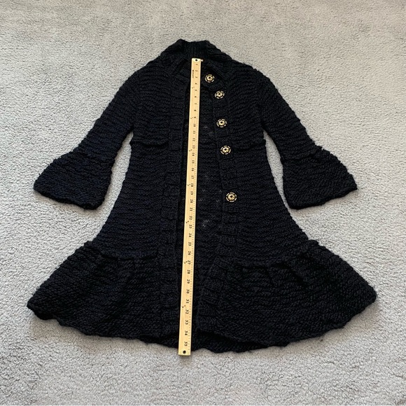 Free People Cardigan Sweater Womens XS Black Crochet Knit Wool Blend Bell Cuffs - Picture 4 of 13